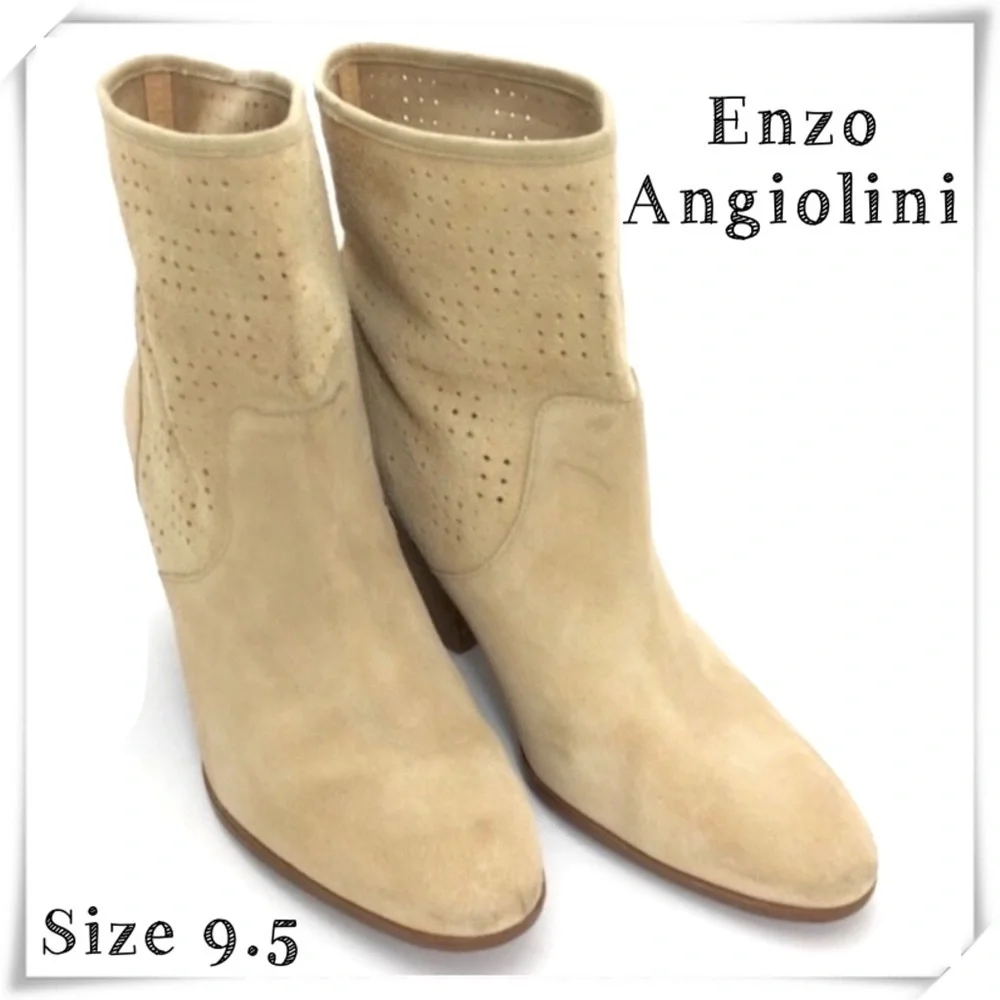 ENZO Angiolini Gettup Laser-Cut Suede Perforated Ankle Boot in National Beige